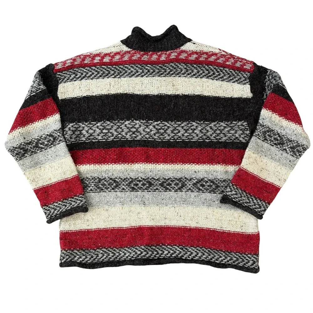 Vintage Best Authentic Men's Wool Blend Ski‎ Sweater Sz L Stripe Black White Red